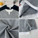 Boys' Casual Loose Cotton Long Sleeve Sweatshirt Grid Pullover Shirt 6-14 Years Spring Autumn Fashion Fake 2 Piece Top for Kids