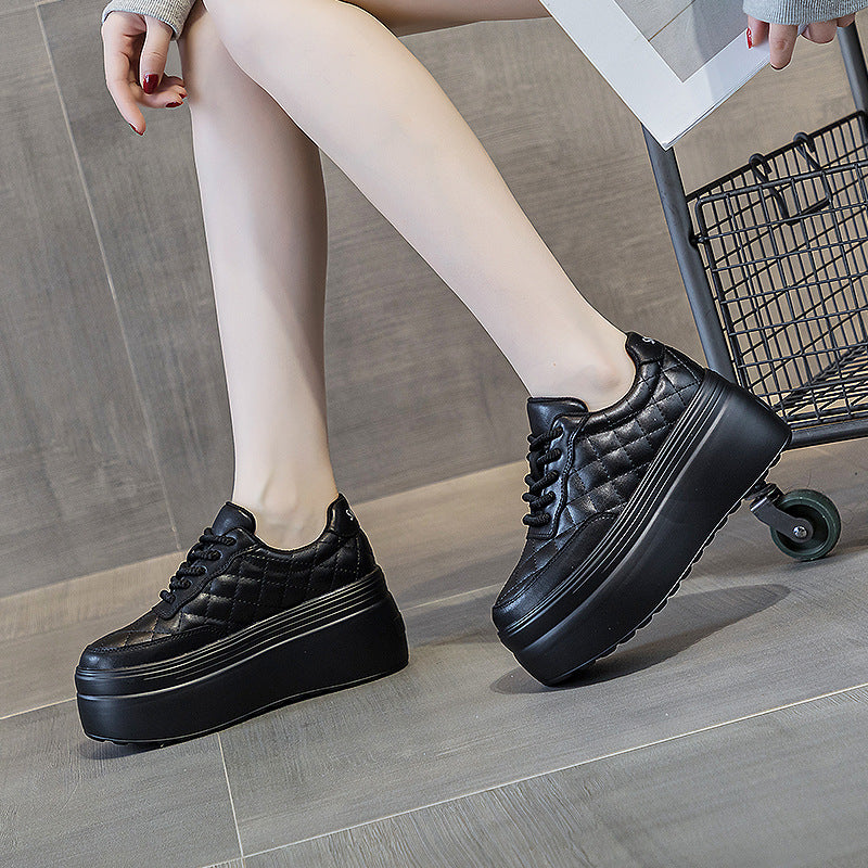 Fujin 8cm New Sewing Genuine Leather Platform Wedge Ankle Boots Chunky Sneakers Women Comfy Spring Autumn Supportive Pumps Shoes