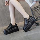 Fujin 8cm New Sewing Genuine Leather Platform Wedge Ankle Boots Chunky Sneakers Women Comfy Spring Autumn Supportive Pumps Shoes
