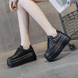 Fujin 8cm New Sewing Genuine Leather Platform Wedge Ankle Boots Chunky Sneakers Women Comfy Spring Autumn Supportive Pumps Shoes