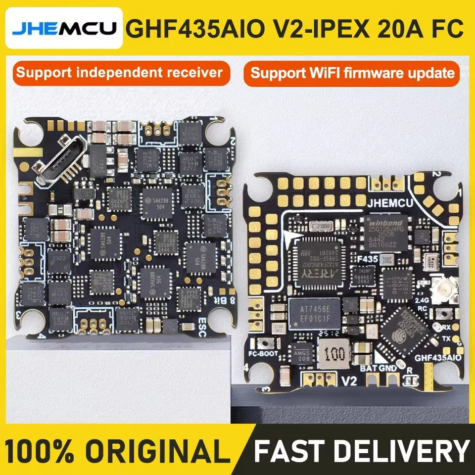 JHEMCU GHF435AIO V2 20A Flight Controller 2-4S with OSD Baro Blackbox Built-in ELRS 2.4G Receiver for RC FPV Freestyle Drone
