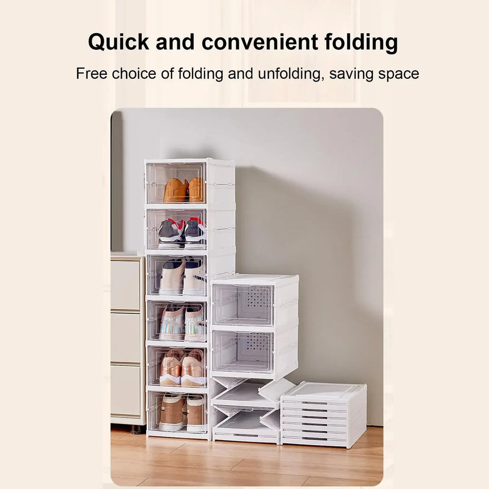 Shoe Rack Clear Shoe Storage Organizer Foldable Clear Stackable Box for Bedroom Hallway Home Dormitory Boot Workplace Sneaker