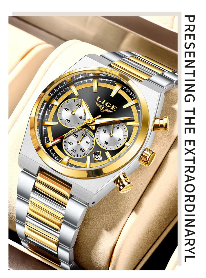 LIGE Top Luxury Man Quartz Watch Waterproof Luminous Date Chronograph Watches For Men Stainless Steel Fashion Men's Watch Reloj