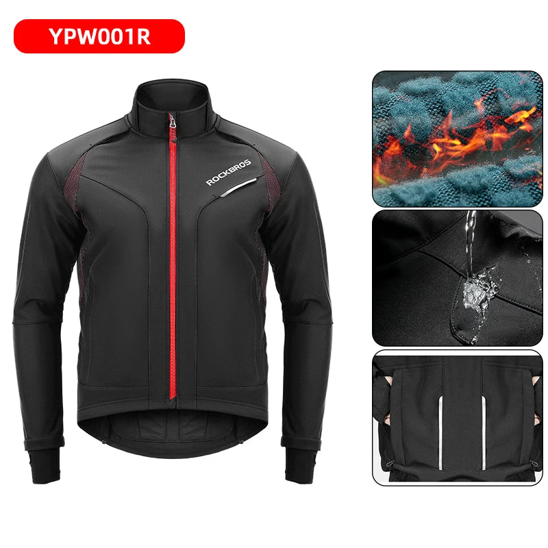 ROCKBROS Winter Bicycle Jackets Keep Warmer Windproof Thermal Fleece Bike Jersey Coat Sports MTB Road Riding Cycling Jacket Tops
