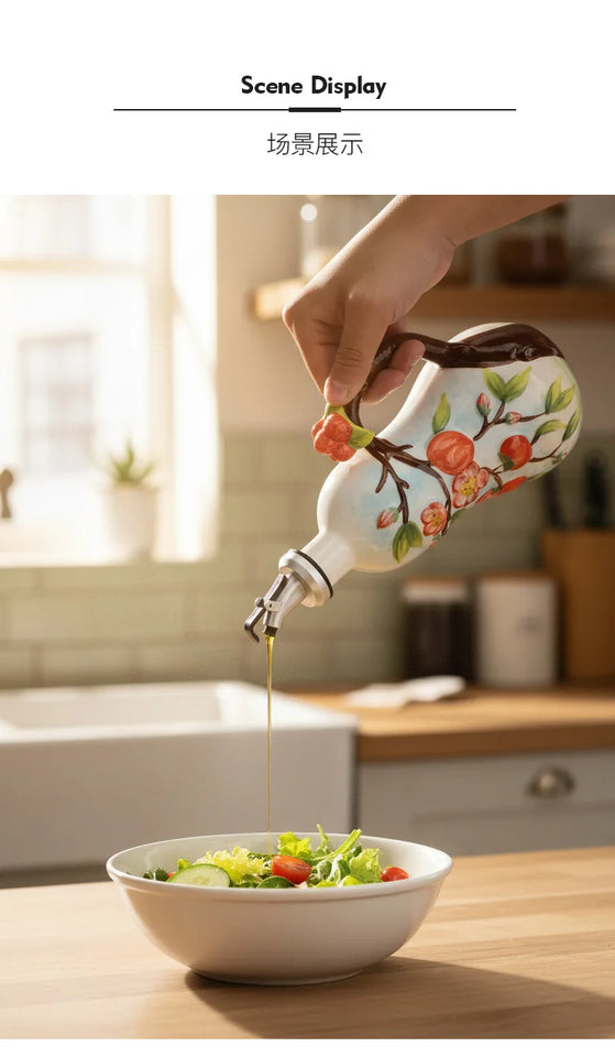 Hand-Painted Ceramic Seasoning Bottle Bird Flower Fruit Soy Sauce Vinegar Oil Bottle Coffee Table Wine Cabinet Decoration