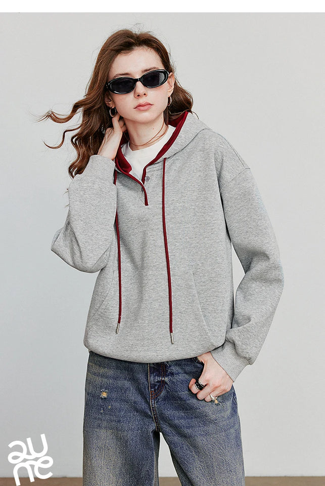 TOYOUTH Women Hoodies Sweatshirt 2025 Autumn New Contrasting Color Embroidery Splicing Hooded Pullover Tops