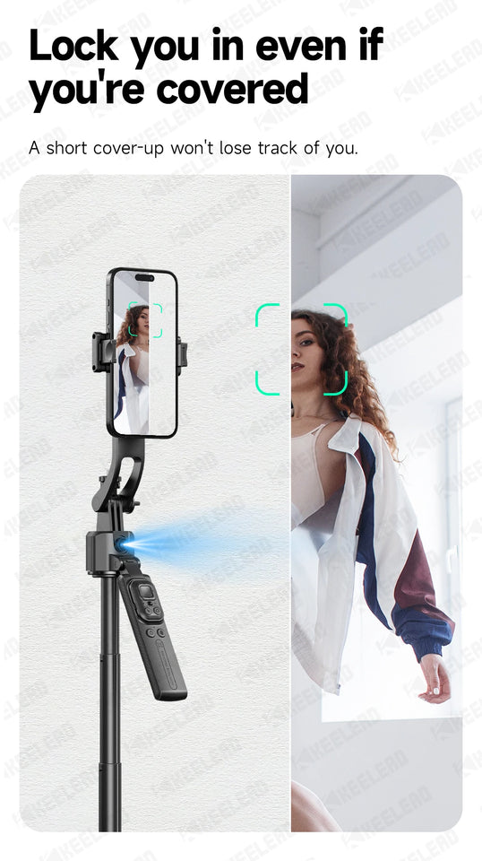 Tripod for Mobile Phone 360°Auto-Rotation Shooting C17 Quadrapod Selfie Stick Phone Stand AI Face Following, with Remote Control
