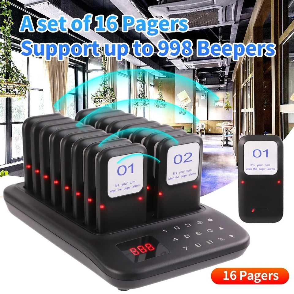 Restaurant Pager System,16 Restaurant Pagers,Wireless Calling System for Restaurant,1000FT Long Range Food Buzzer  Pagers