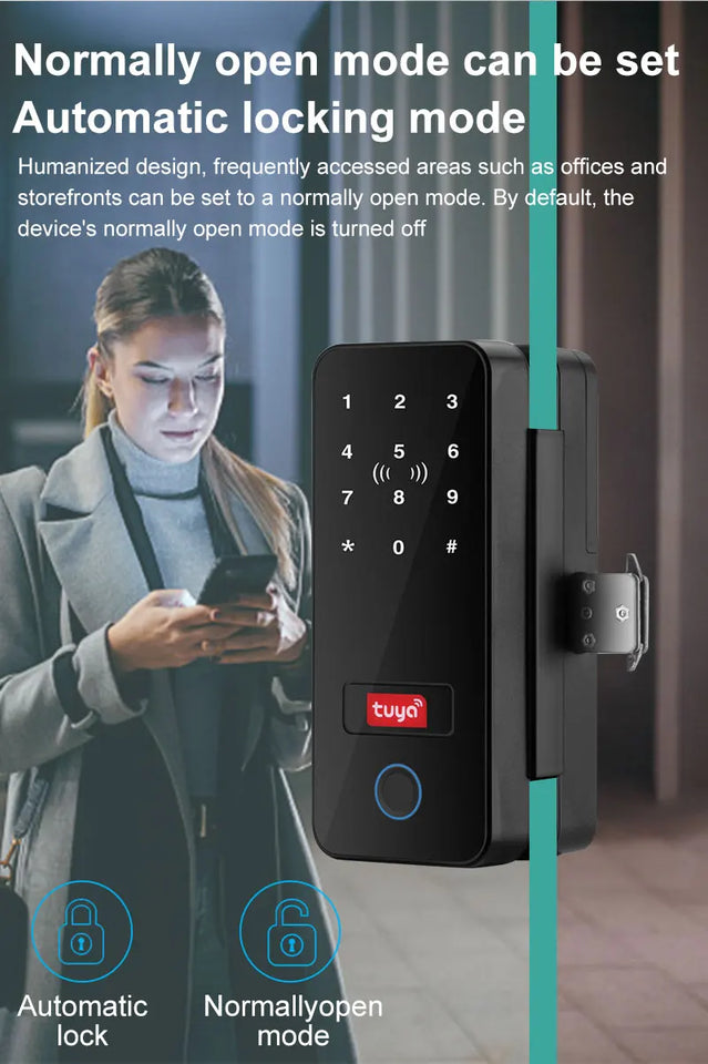 Bluetooth Electronic Glass LOCK Fingerprint Recognition Smart Lock Tuya APP Rfid Card Biometric Unlock for Glass Door Lock