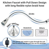 Matte Black Kitchen Sink Faucet with Pull Down Sprayer 1 Handle 2 Hole Mixer Tap Hot and Cold Taps