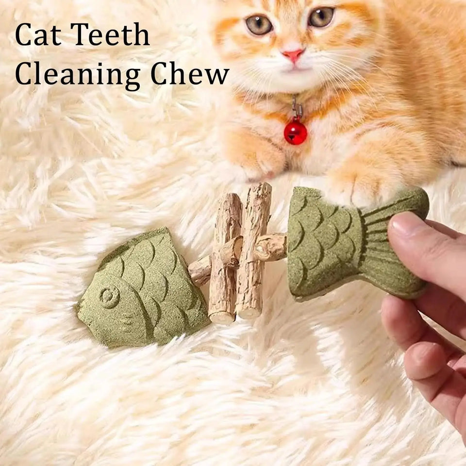 Dental Health Chew Toy for Cats - Bite-Resistant Fishbone Toy with Catnip & Silvervine for Teeth Cleaning, Interactive Play & Or