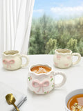 Bow Ceramic Coffee Cup Cute Handmade Ins Style Mug Drinking Water Afternoon Tea Gift Decoration Summer Dopamine Girlfriend Gift