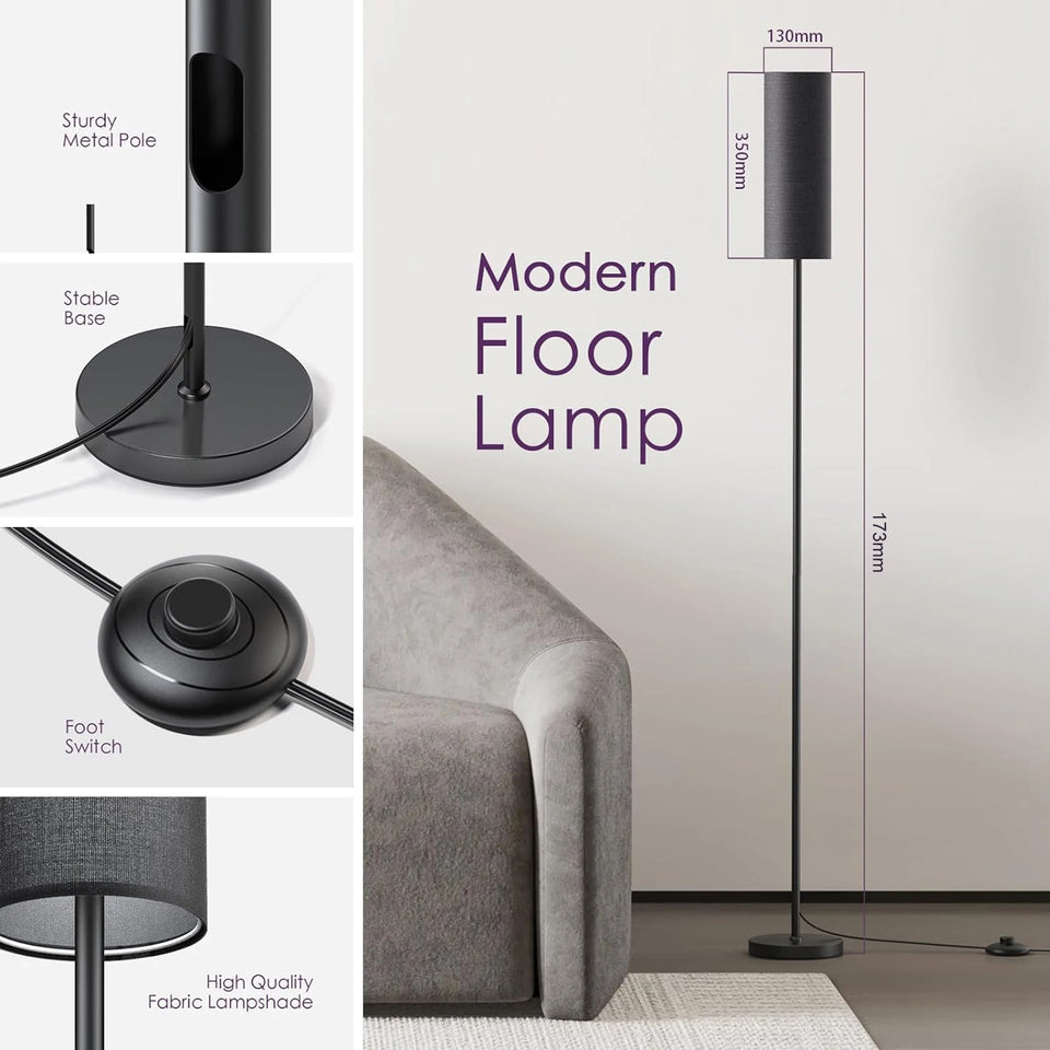 Modern Floor Lamp Standing Tall Light with LEDs Bulb 3 Light Colors Foot Switch for Bedroom Living Room Study Room Office