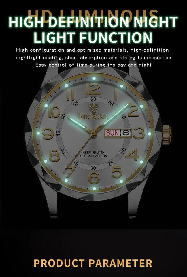 BINBOND New Fashion Mens Casual Sports Watches For Men Retro Big Dial Quartz Watches Classic Leather Business Men Watches B5663