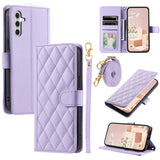 Crossbody Checkered Leather Wallet Case For Samsung Galaxy S24 Ultra S23 Plus S22 S21 FE A55 A25 A35 A15 Lanyard Flip Bag Cover