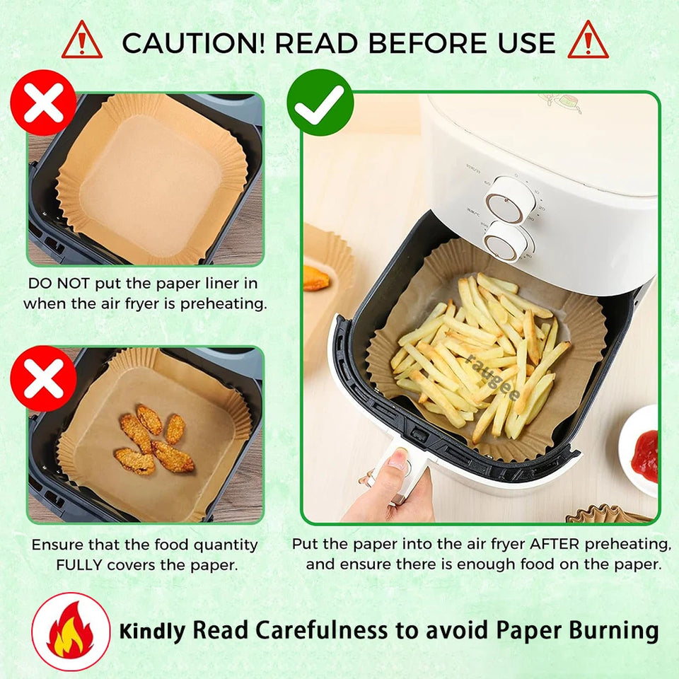 Air Fryer Liners Disposable 100pcs Parchment Paper Square Liners Round Liners Free of Bleach Non-Stick Oil-proof and Waterproof