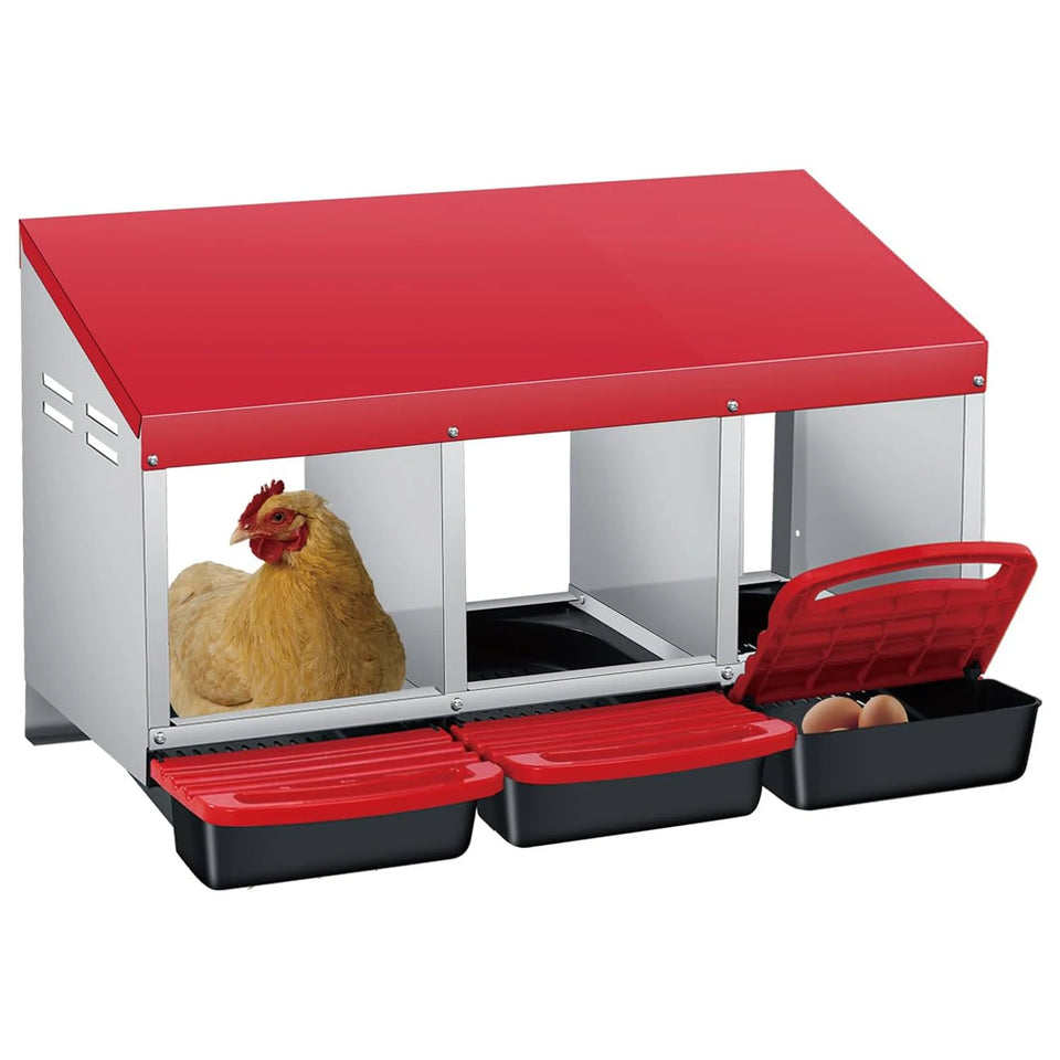 Multi-Compartment Metal Chicken Nesting Box Automatic Roll-Out Egg Collection Waterproof Steel Laying Box for Hens Ducks Rabbits