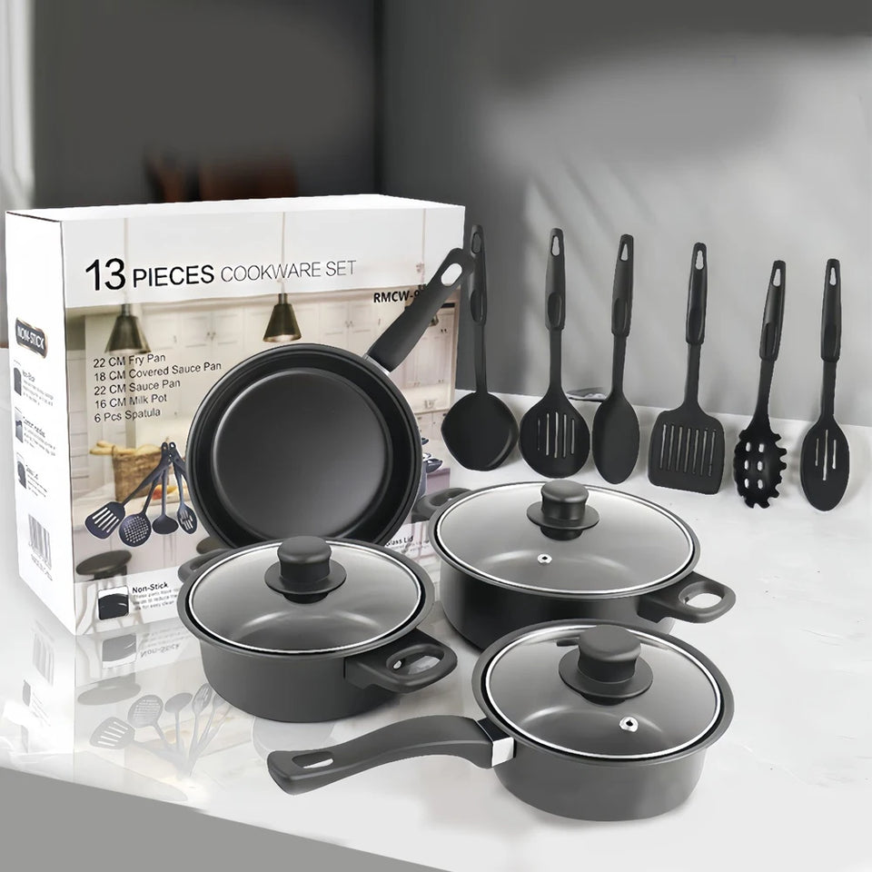 12-Piece Non-Stick Cookware Set Cooking Pot with Lid Milk Pot Maifan Stone Frying Pan Cooking Pot Set for All Hob