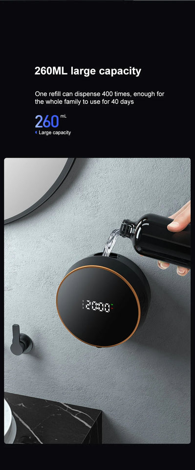 Touchless Automatic Sensor Soap Dispenser Foam Type-C Charging Smart Induction Hand Washer with Temperature Digital Display