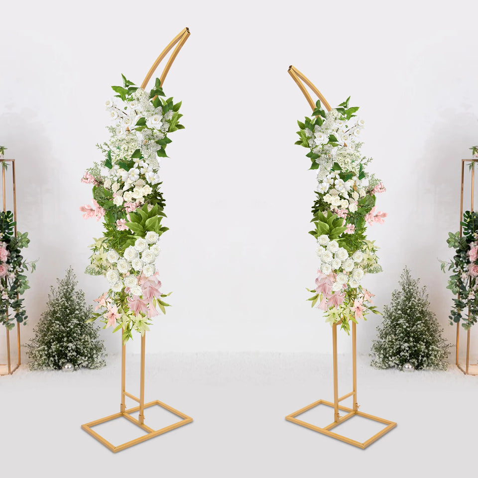 2PCS Wedding Arched Bracket,2.1m & 1.9m White/Gold Curved Wedding Stand,Decoration Backdrop Stand for Ceremony and Party