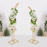 2PCS Wedding Arched Bracket,2.1m & 1.9m White/Gold Curved Wedding Stand,Decoration Backdrop Stand for Ceremony and Party