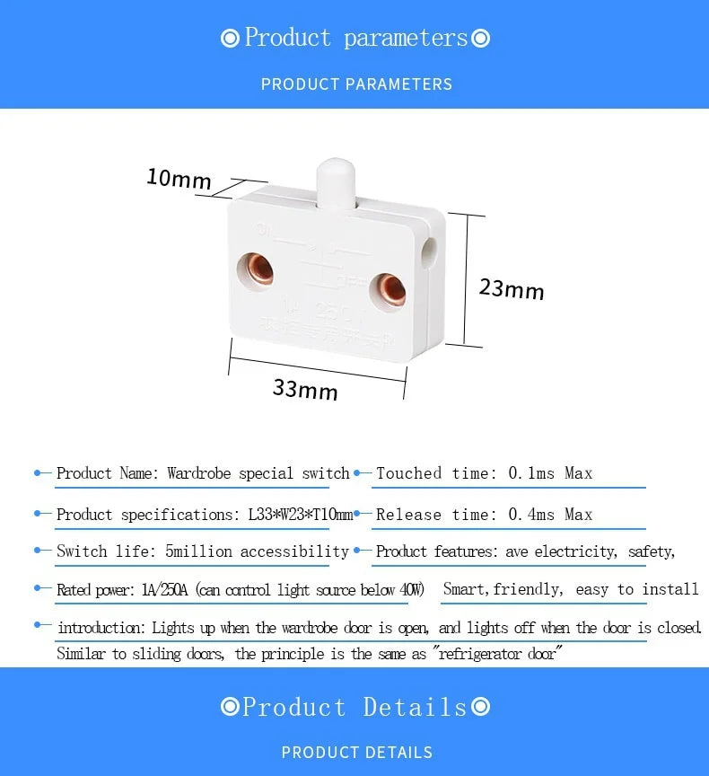 1set  Household Automatic Reset Switch Closet Cabinet Light   Door Control  Wardrobe