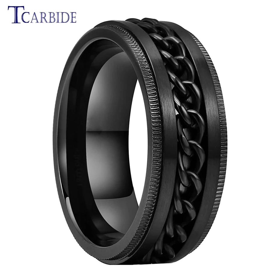 Dropshipping 8mm New Arrivals Men Women Stainless Steel Rotate Chain Ring Stepped Grooved Brushed Festival Fashion Gift Jewelry
