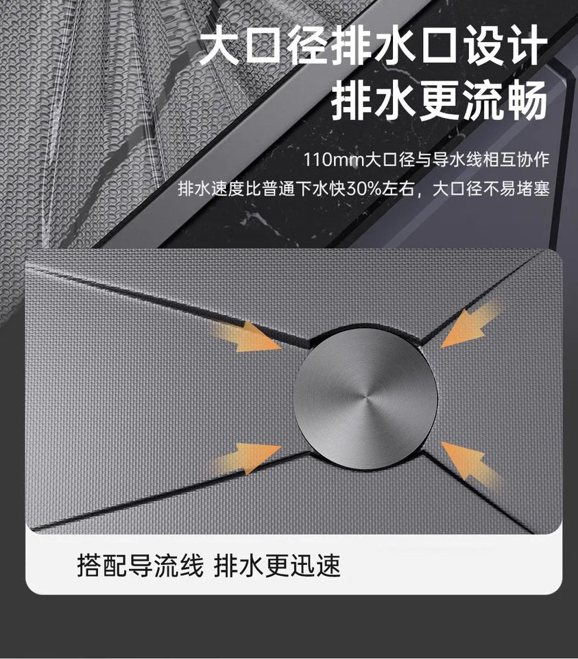 304 Stainless Steel Kitchen Sink, Large Single Sink, Thickened Whale Relief, Digital Display, Washbasin, Washbasin