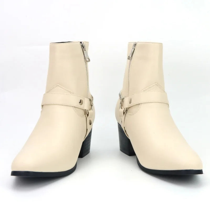Fashion Men's Boots Designer Mid-Calf High Heel Boot 2025New Chelsea Boots Luxury Leather Boots for Men Big Size47 Botas Hombre