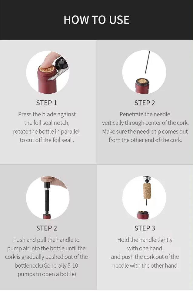 Portable Handheld 2-in-1 Air Pressure Wine Opener with Air Pump And Cork Remover Foil Cutter Compact Desktop Cicerone for Party