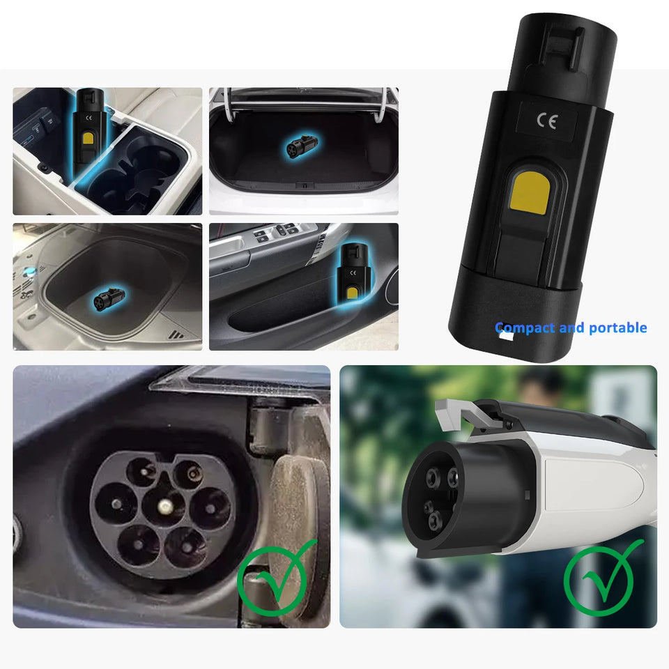 Type 1 to Type 2 EV Charger Adapter 32A EV Charger Connector SAE J1772 to Type 2 Adapter for Electric Vehicle Charging