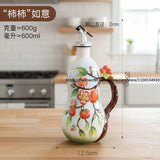 Hand-Painted Ceramic Seasoning Bottle Bird Flower Fruit Soy Sauce Vinegar Oil Bottle Coffee Table Wine Cabinet Decoration