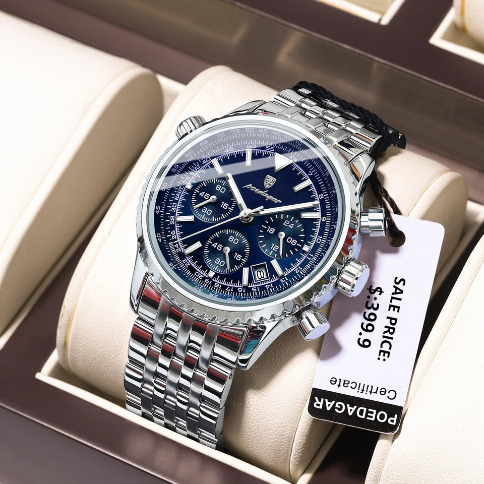 POEDAGAR Fashion Military Men's Watches Waterproof Luminous Date Chronograph Man Watch Stainless Steel Luxury Quartz Male Clock