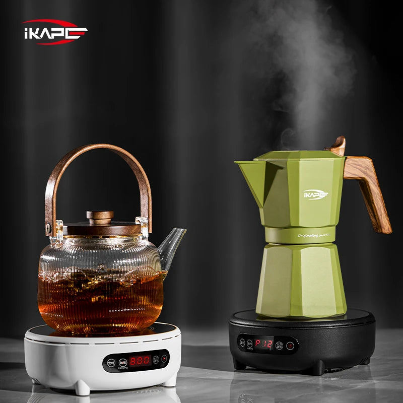 IKAPE Espresso Moka Pot and infrared ceramic hob Set,220V With Temperature Control Stovetop Espresso Machine For Coffee Lover