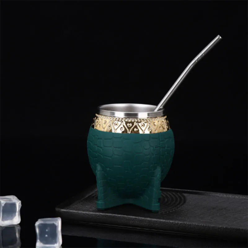 Creative Double Wall 260ml Stainless Steel Yerba Mate Tea Cup Tumbler Beer Pint Coffee Mug Gifts For Friend No Straw