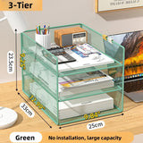 Office File Organizer Capacity Metal Mesh Desk Organizer with Three Layer Design Multifunctional File Holder Paper Storage Rack