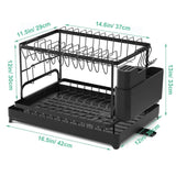 2-Tier Rotating Dish Drying Rack – 360° Swivel Drainboard with Utensil Holder, No-Drill Metal Kitchen Organizer