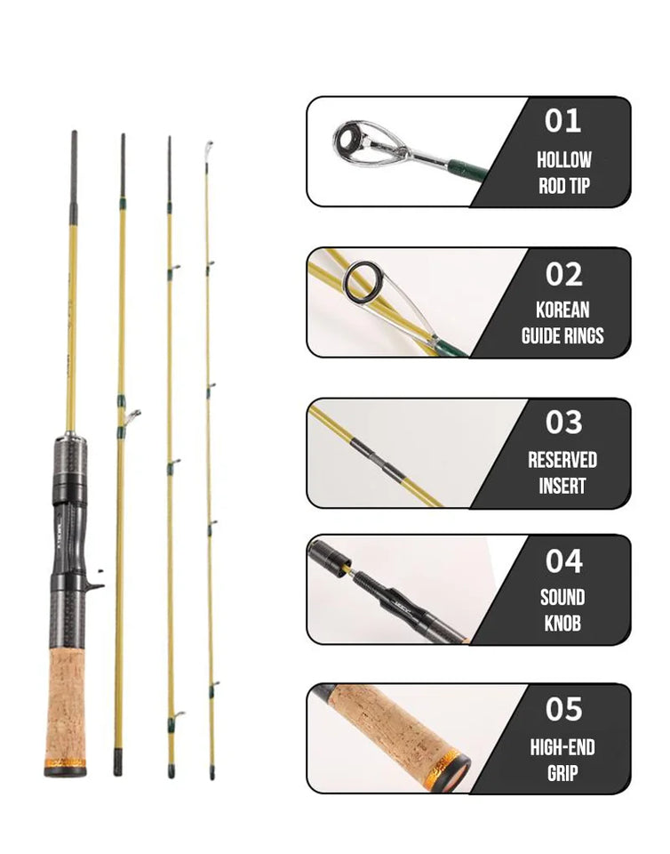 Seasir Silent Stream Spining Baitcasting Fishing Rod Carbon Fiber UL Power 1.53/1.65M Spinning Casting Lure Rods 4 Sections