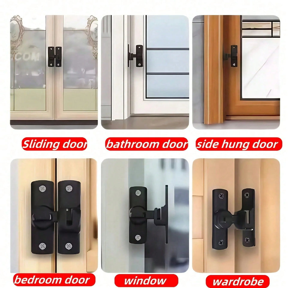 2pcs/set Heavy-Duty Anti-Theft Door Lock, 90°/180° Adjustable Sliding Pin Lock, Commercial/Residential Grade, Black Heavy-Duty C