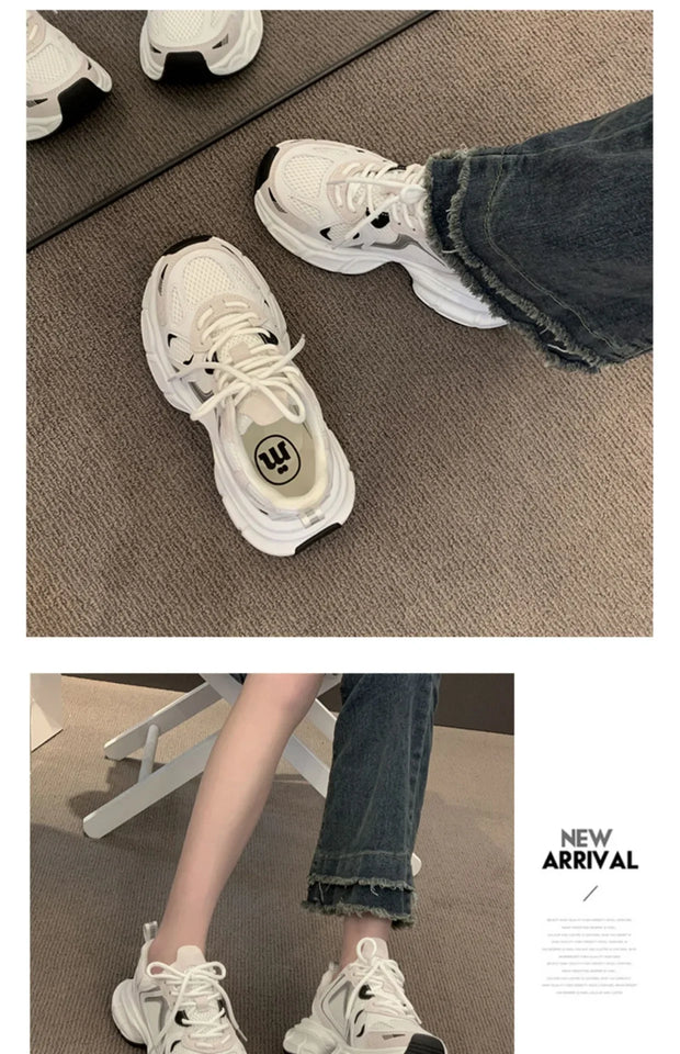 Women's New Chunky Sneakers Women Autumn Breathable Mesh Casual Shoes Sneakers Tennis Female Platform Lace Up Vulcanized Shoes