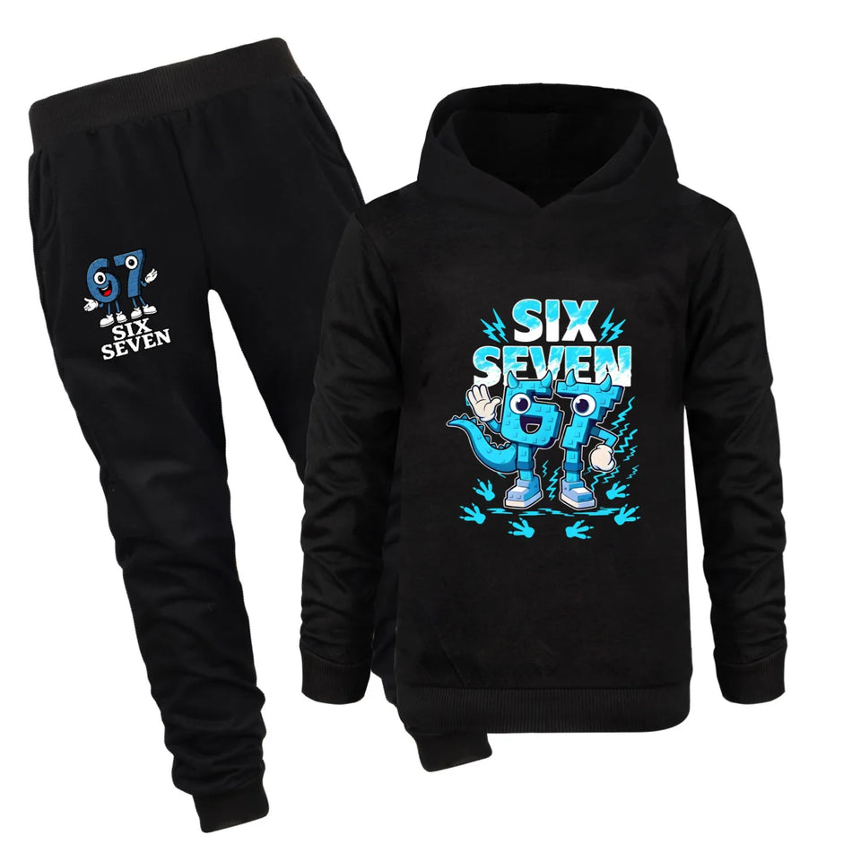 Kids Clothes Steal a Brainrot Six Seven 6-7  Baby Girls Hooded Sweatshirt Pants 2pcs Set Boys Autumn Pullover Tracksuits 5192
