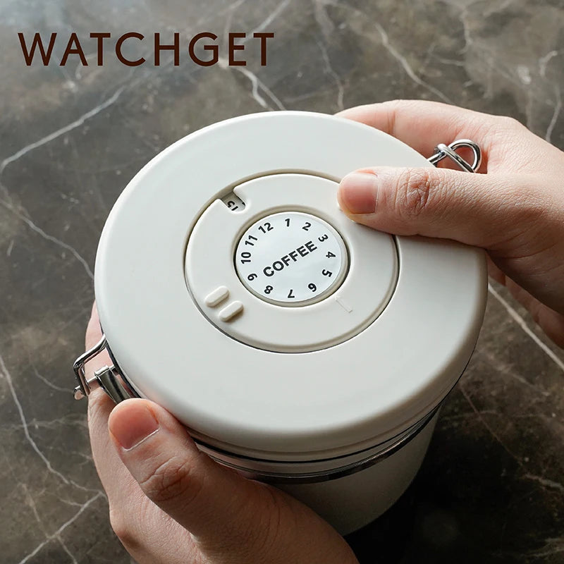 watchget 1.2/1.5/1.8L Airtight Canister Coffee Bean Storage One Way Releasing Valve Container with Date Tracker and Scoop