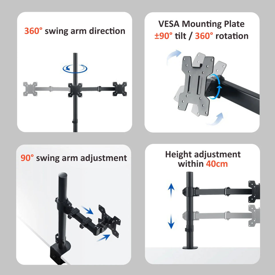 Adjustable Single Monitor Arm – Universal Mount for 12-32" Screens, Height/Angle Adjustable, Sturdy Steel, Ideal for Home Office