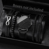 4/5PCS Fashion Leather Strap Men Business Watches Casual Mens Quartz Watch Vintage Bracelets Set Reloj Hombre（Without Box）