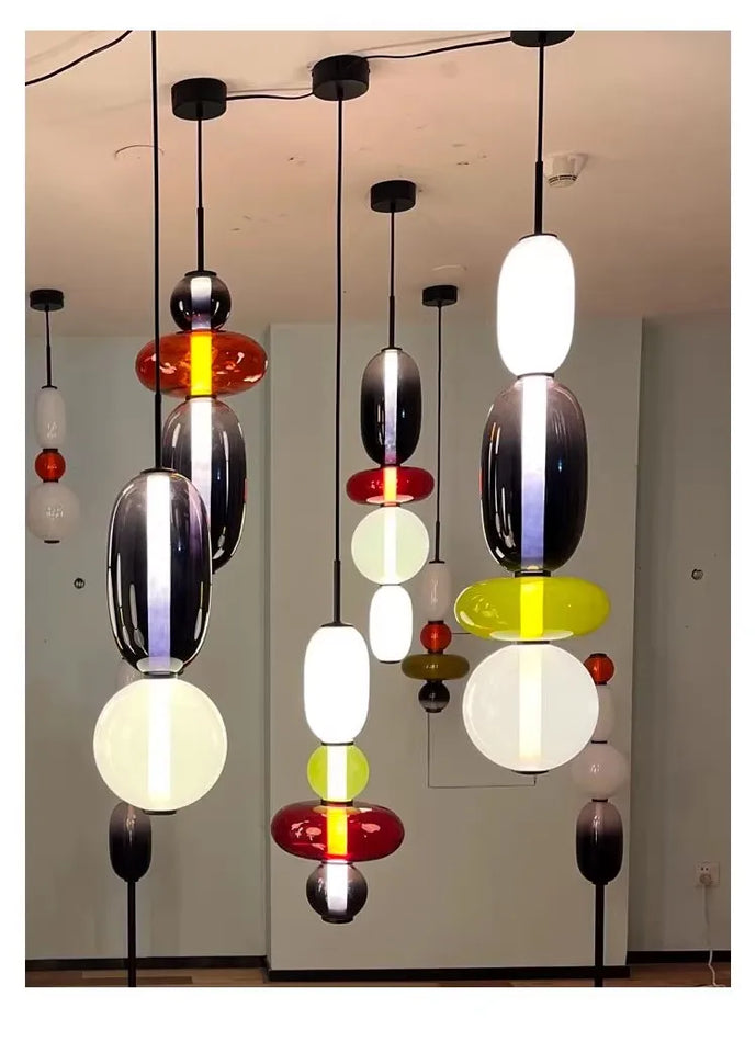 Modern Colorful Glass Hanging Pendant Light Chandelier for Loft Living Room Restaurant Nordic Coffee Restaurant Lighting Fixture