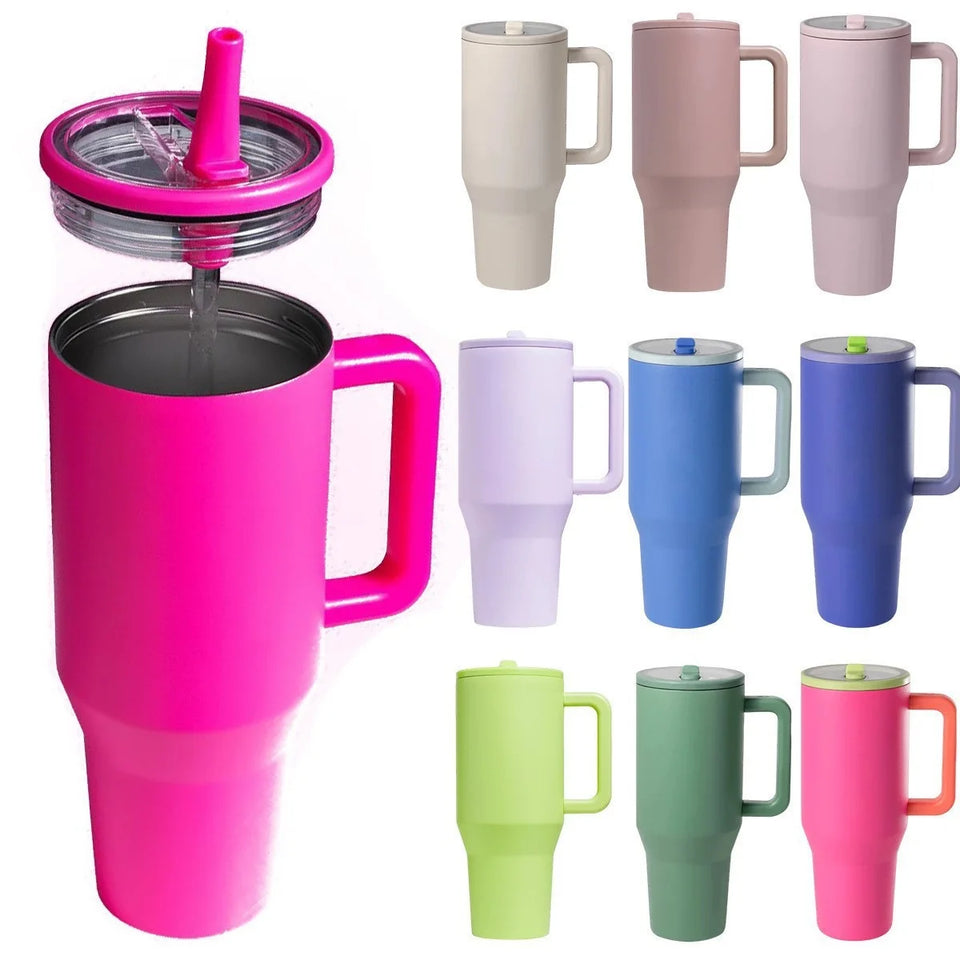 40 oz Insulated Tumbler with Handle Straw Double Wall Vacuum Leakproof Thermal Iced Travel Mug Hot Drink Coffee Cup with Lid