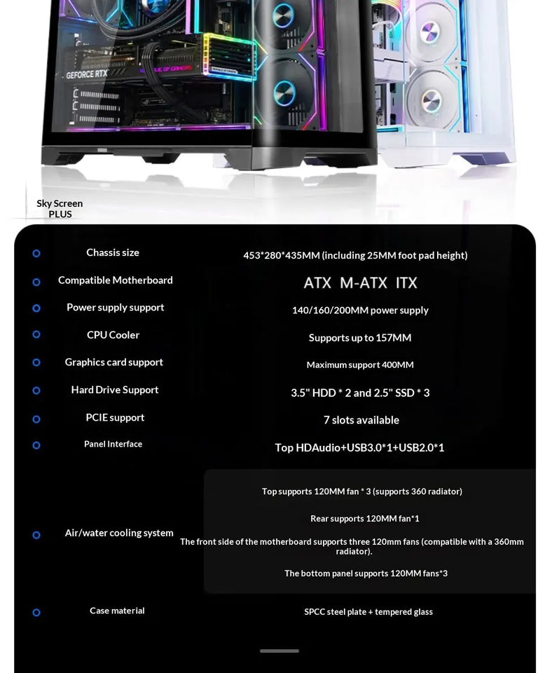 WJCOOLMAN Sky Ceiling PLUS ATX curved glass sea-view room computer case Supports 360-degree water cooling