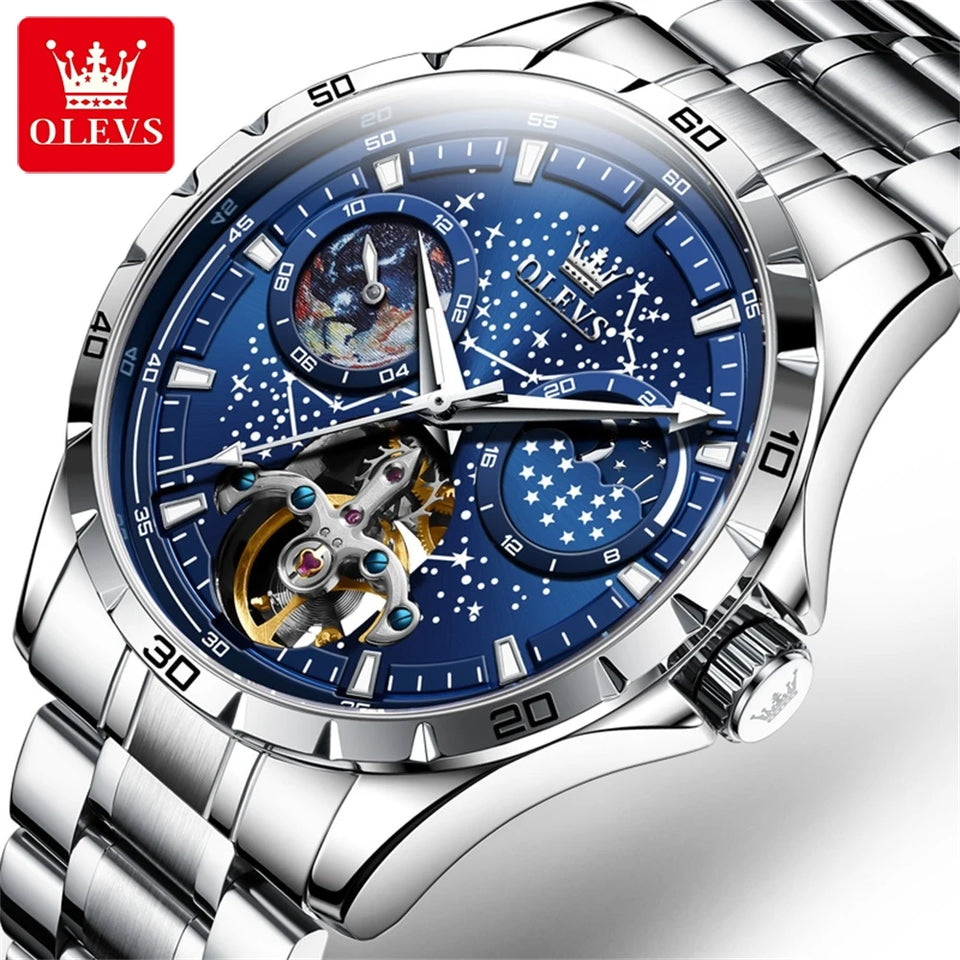 OLEVS 6689 Original Brand Men's Watches Starry Sky Disk Waterproof Luminous Automatic Mechanical Wristwatch Moon Phase Man Watch