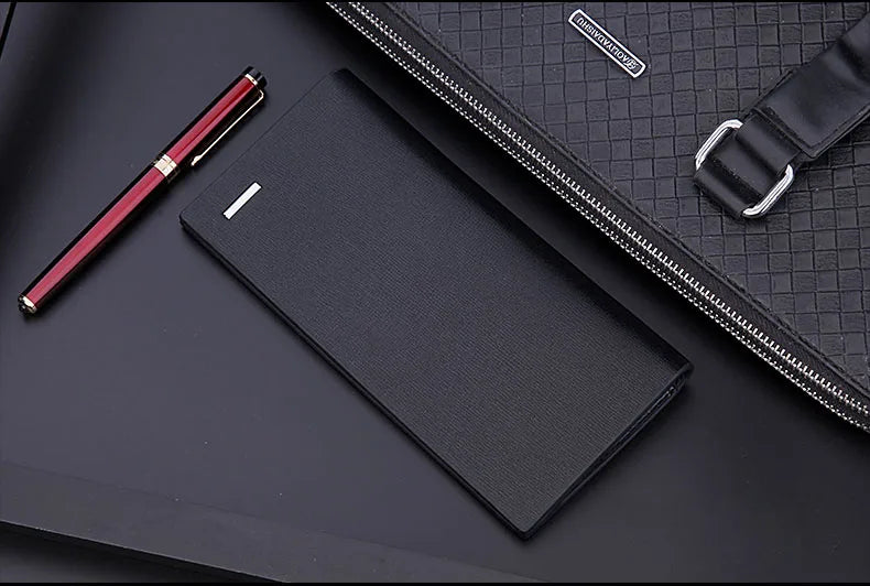 Men's PU Leather Long Clutch, Thin Business Card Holder, Men's Wallet, Brown, Black, Coffee, Pocket Coin Purse, Fashion 2024