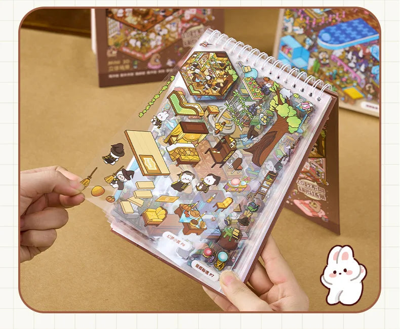 3D Miniature Scene Sticker Book, 40pcs/bag+1 tweezers set DIY Dollhouse Journal Scrapbooking Creative Gifts (Sticker Spark)